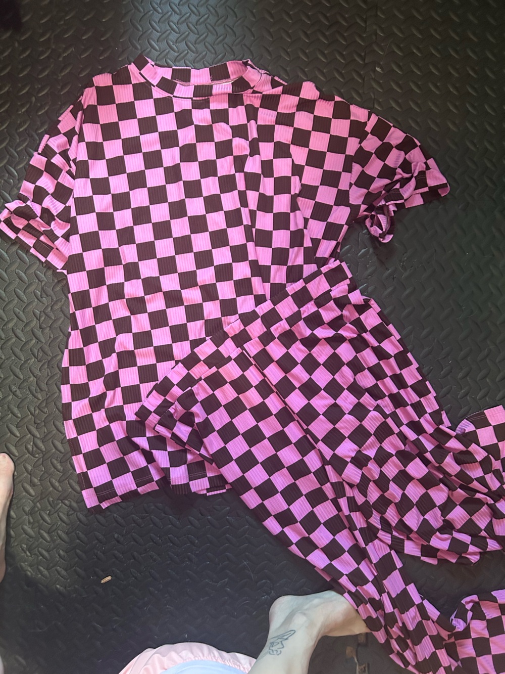Dressed in LALA Pink and Brown Checkerboard Set